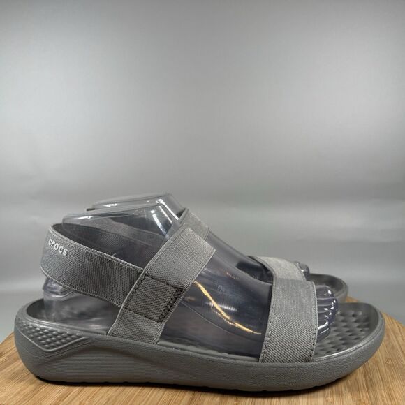 Crocs Women’s 9 Grey Literide Stretch Ankle Strap Comfort Sandals Flat - Picture 1 of 7